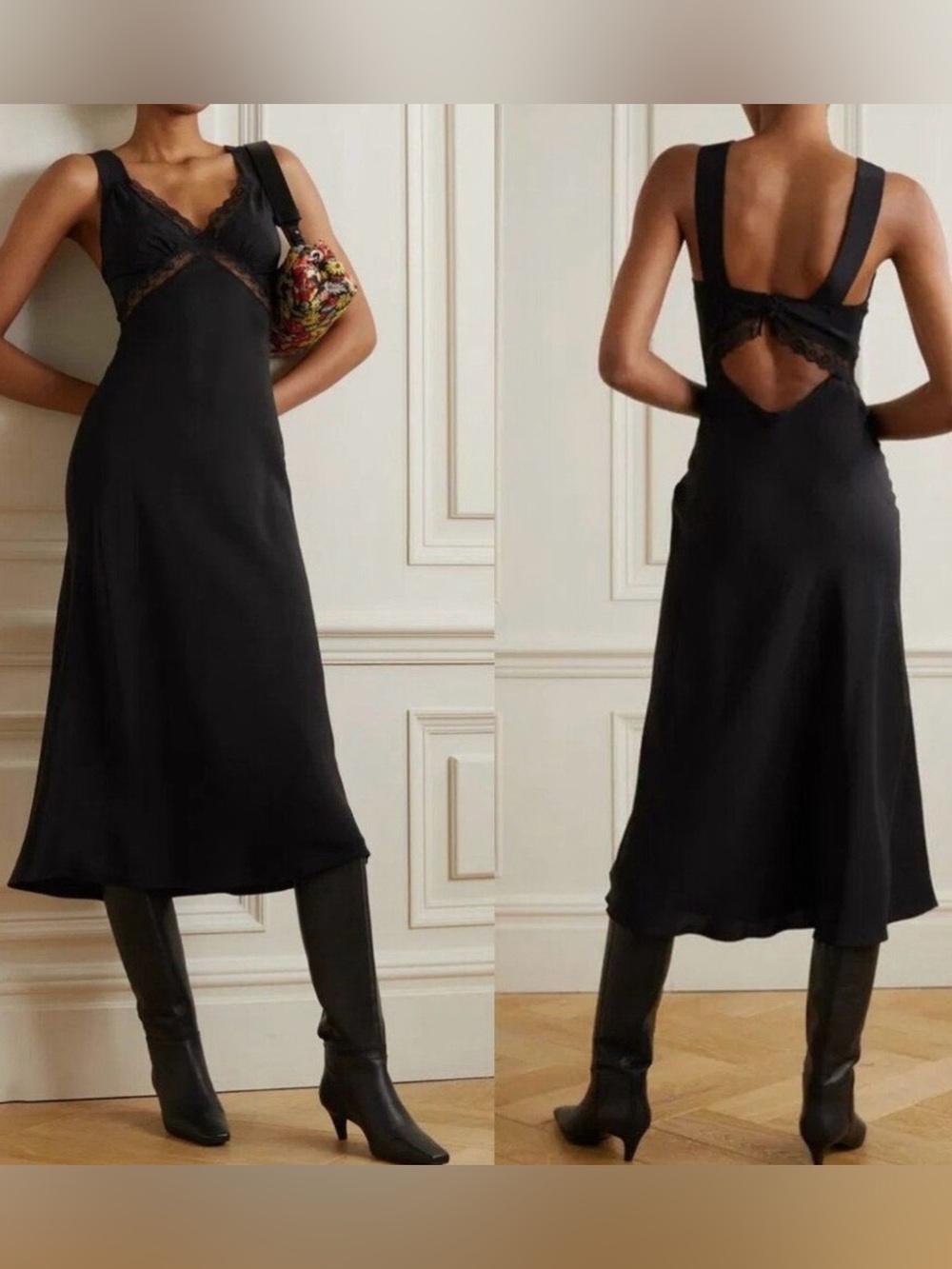 Forever 21 Satin Midi Slip Lace Cut Out Back Reformation Dupe Provence Dres